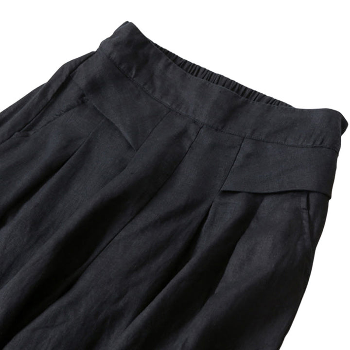 Pantaloni a gamba larga in cotone e lino tinta unita con vita alta e tasche Buddha Stones - image 22