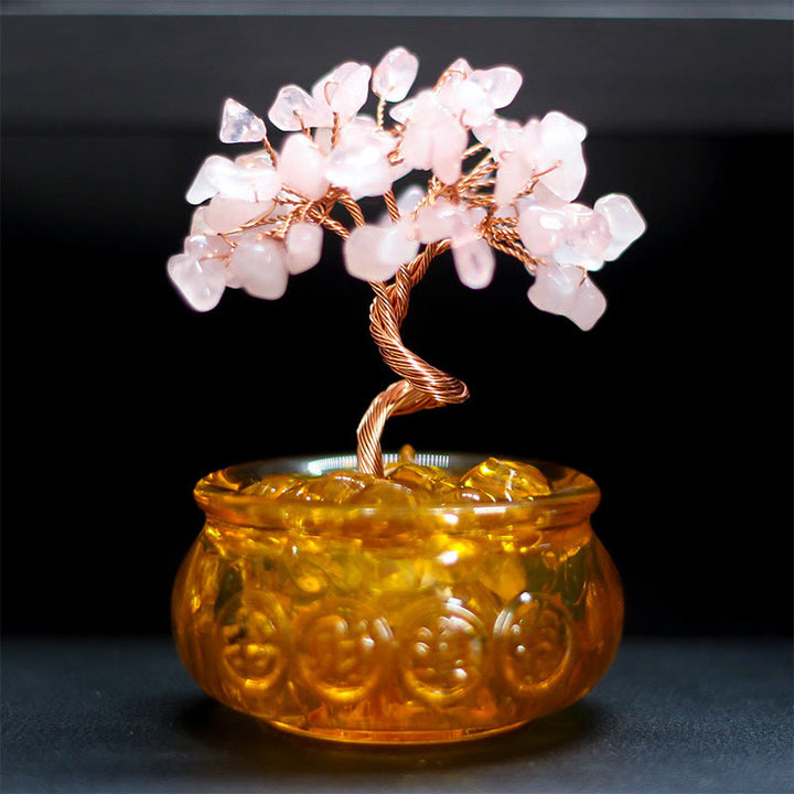 Buddha Stones Vari cristalli Citrino Ametista Cristallo rosa Albero della prosperità Decorazione per la casa - Cristallo rosa 6*10cm - image 4