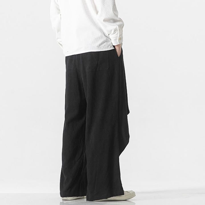 Pantaloni da uomo in cotone tinta unita con tasche e design asimmetrico con Buddha Stones - image 18