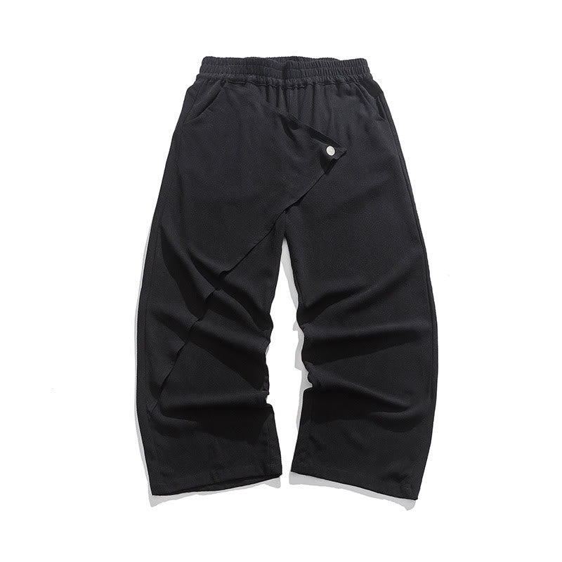 Pantaloni da uomo in cotone tinta unita con tasche e design asimmetrico con Buddha Stones - Nero - US/UK/AU46, EU56 (5XL) - image 9