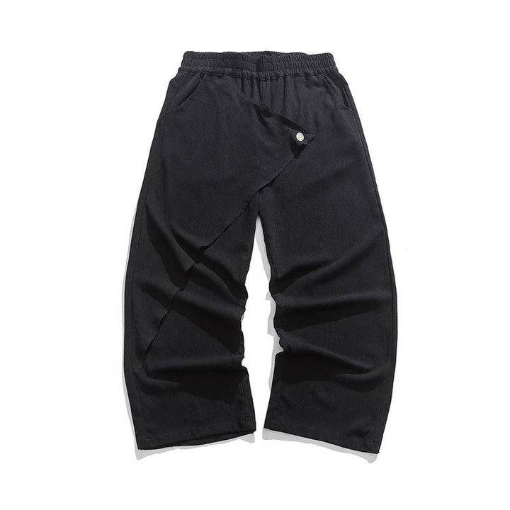 Pantaloni da uomo in cotone tinta unita con tasche e design asimmetrico con Buddha Stones - Nero - US/UK/AU46, EU56 (5XL) - image 9