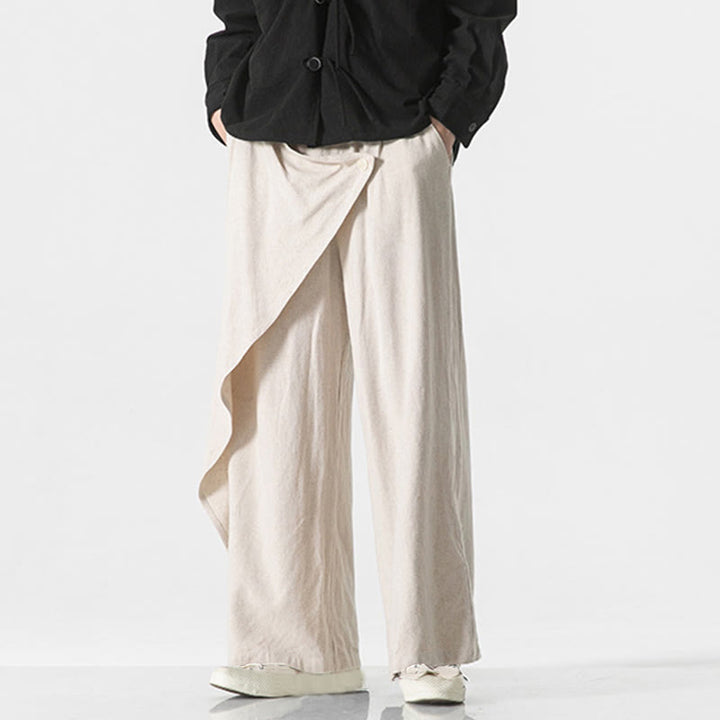 Pantaloni da uomo in cotone tinta unita con tasche e design asimmetrico con Buddha Stones - image 25