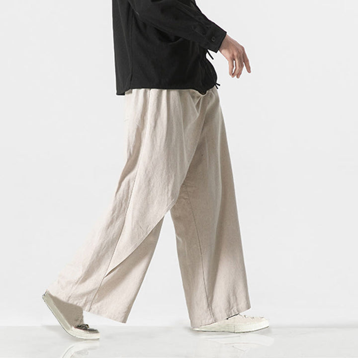 Pantaloni da uomo in cotone tinta unita con tasche e design asimmetrico con Buddha Stones - image 24