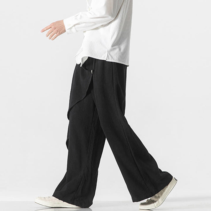 Pantaloni da uomo in cotone tinta unita con tasche e design asimmetrico con Buddha Stones - image 11