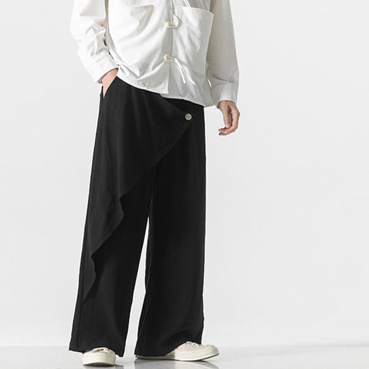 Pantaloni da uomo in cotone tinta unita con tasche e design asimmetrico con Buddha Stones - image 15