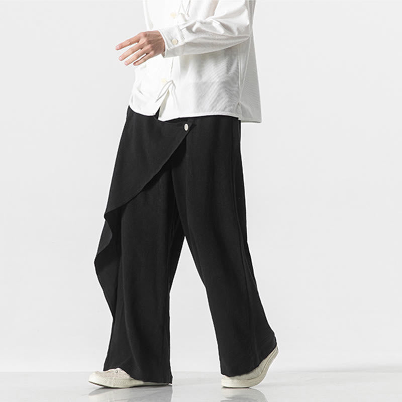 Pantaloni da uomo in cotone tinta unita con tasche e design asimmetrico con Buddha Stones - image 10