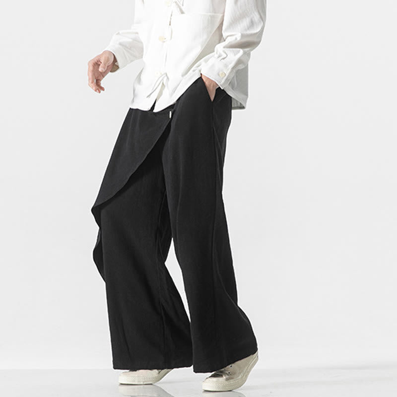 Pantaloni da uomo in cotone tinta unita con tasche e design asimmetrico con Buddha Stones - image 12
