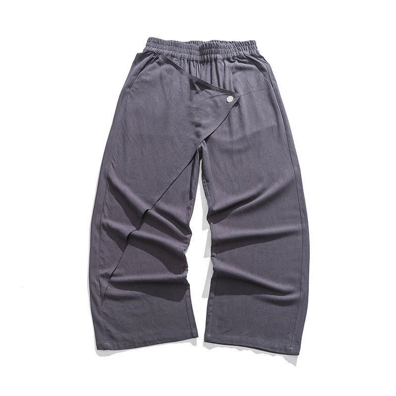 Pantaloni da uomo in cotone tinta unita con tasche e design asimmetrico con Buddha Stones - Grigio ardesia chiaro - US/UK/AU46, EU56 (5XL) - image 1