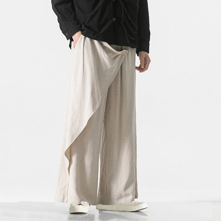 Pantaloni da uomo in cotone tinta unita con tasche e design asimmetrico con Buddha Stones - image 27
