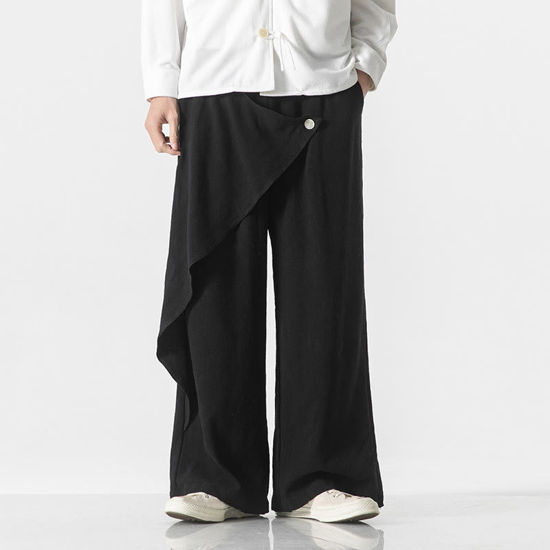 Pantaloni da uomo in cotone tinta unita con tasche e design asimmetrico con Buddha Stones - image 17