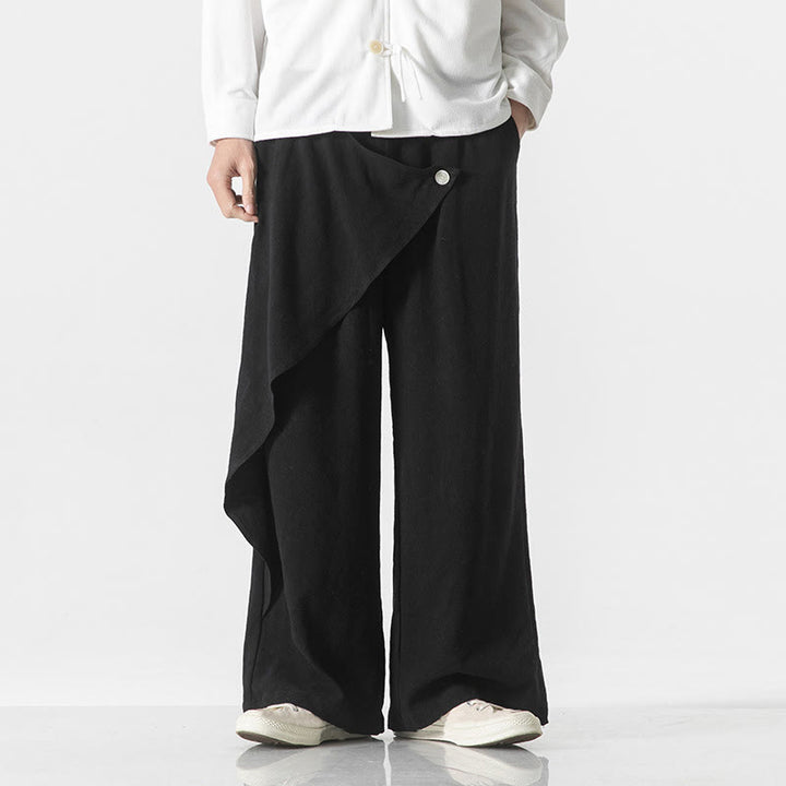 Pantaloni da uomo in cotone tinta unita con tasche e design asimmetrico con Buddha Stones - image 17