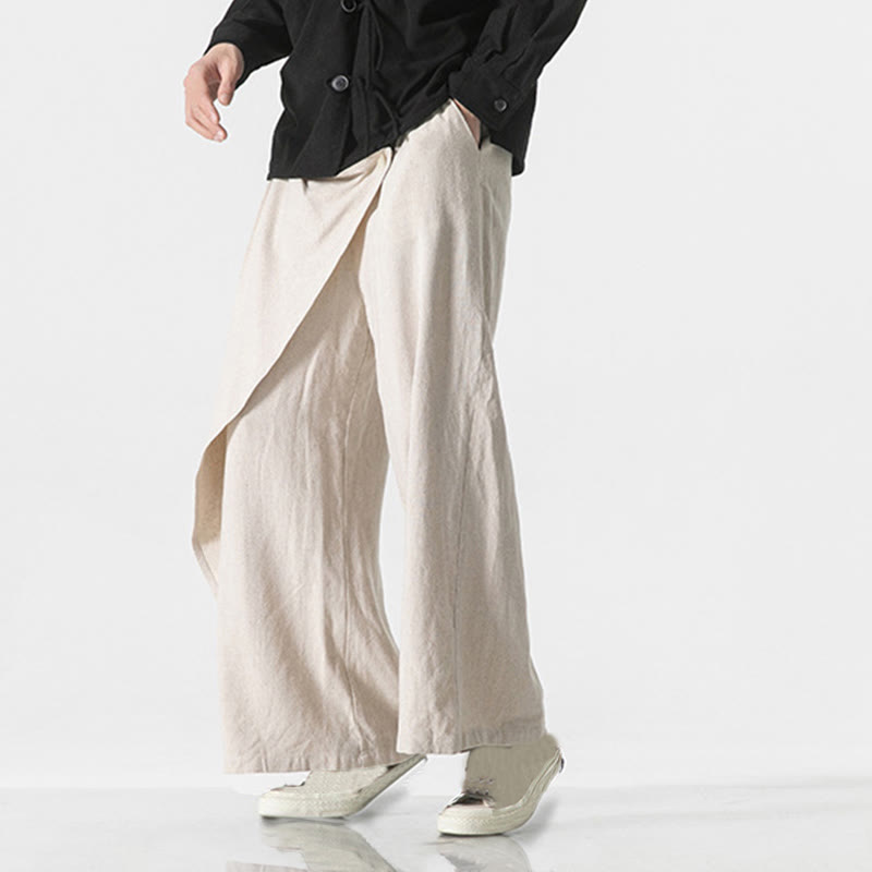 Pantaloni da uomo in cotone tinta unita con tasche e design asimmetrico con Buddha Stones - image 22