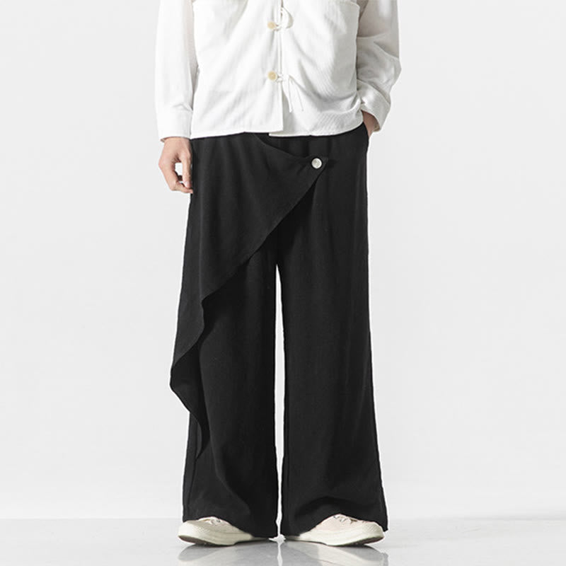 Pantaloni da uomo in cotone tinta unita con tasche e design asimmetrico con Buddha Stones - image 14
