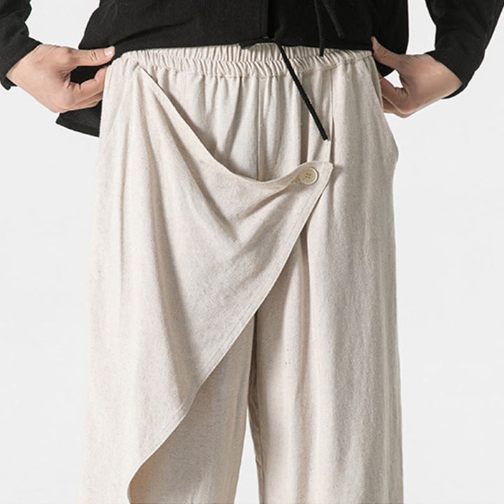 Pantaloni da uomo in cotone tinta unita con tasche e design asimmetrico con Buddha Stones - image 30