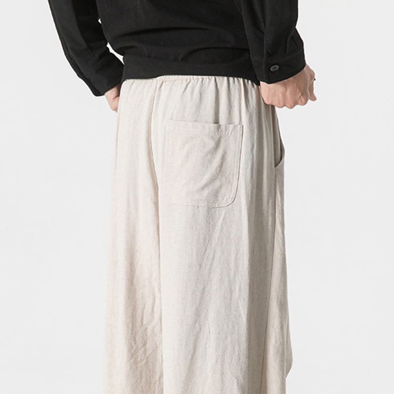 Pantaloni da uomo in cotone tinta unita con tasche e design asimmetrico con Buddha Stones - image 31