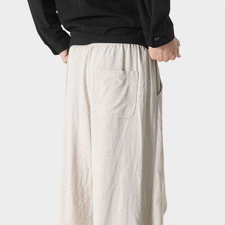 Pantaloni da uomo in cotone tinta unita con tasche e design asimmetrico con Buddha Stones - image 31