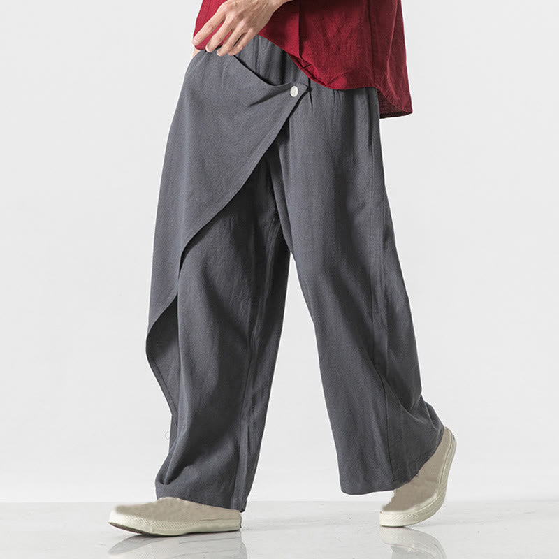 Pantaloni da uomo in cotone tinta unita con tasche e design asimmetrico con Buddha Stones - image 0