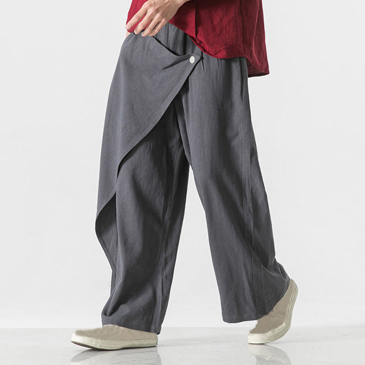 Pantaloni da uomo in cotone tinta unita con tasche e design asimmetrico con Buddha Stones - image 0