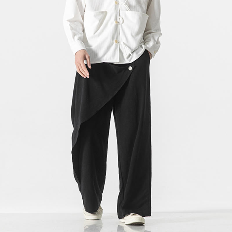 Pantaloni da uomo in cotone tinta unita con tasche e design asimmetrico con Buddha Stones - image 16