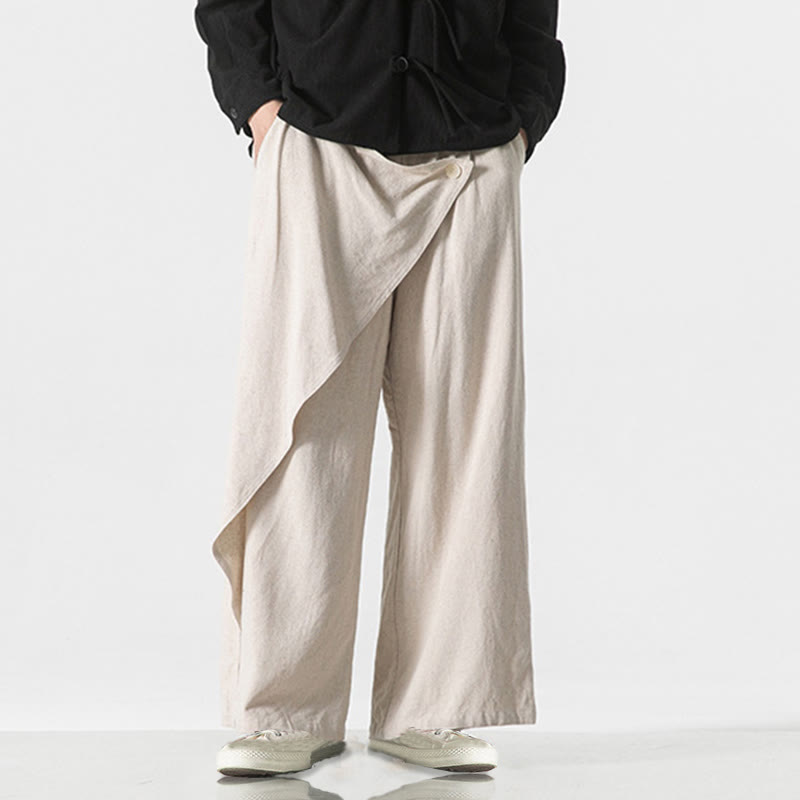Pantaloni da uomo in cotone tinta unita con tasche e design asimmetrico con Buddha Stones - image 28