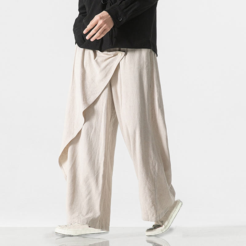 Pantaloni da uomo in cotone tinta unita con tasche e design asimmetrico con Buddha Stones - image 20