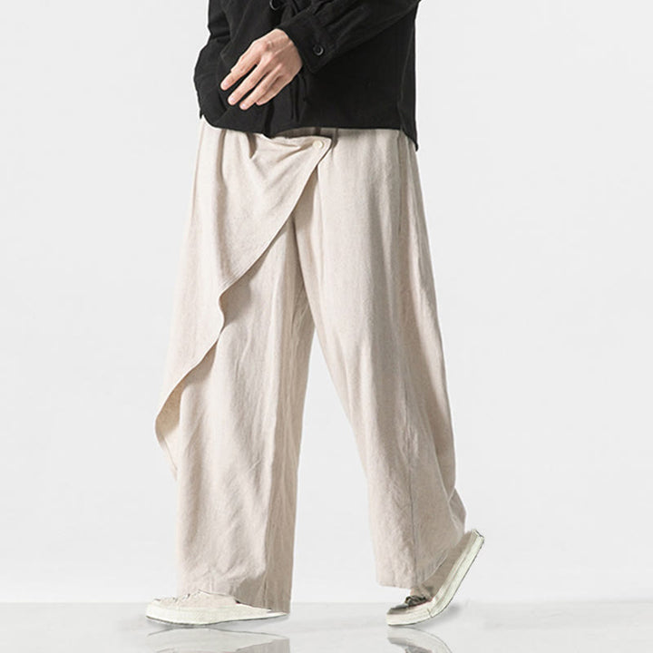 Pantaloni da uomo in cotone tinta unita con tasche e design asimmetrico con Buddha Stones - image 20