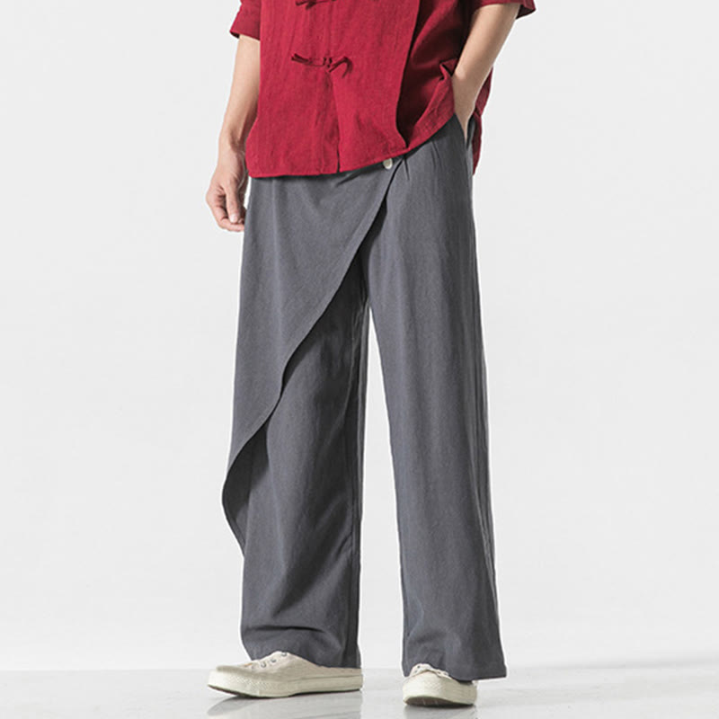Pantaloni da uomo in cotone tinta unita con tasche e design asimmetrico con Buddha Stones - image 5