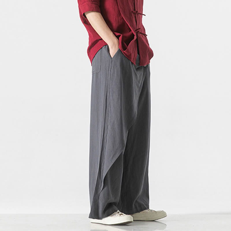 Pantaloni da uomo in cotone tinta unita con tasche e design asimmetrico con Buddha Stones - image 8