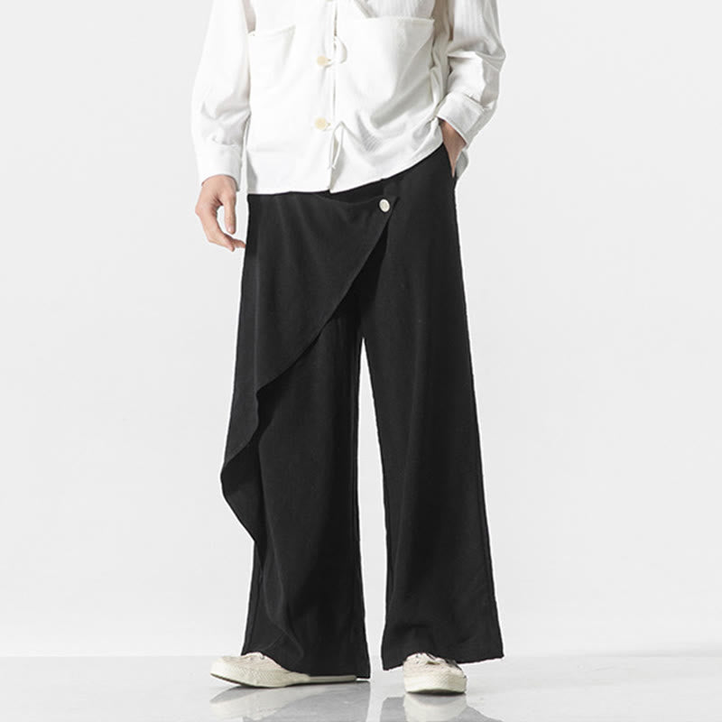 Pantaloni da uomo in cotone tinta unita con tasche e design asimmetrico con Buddha Stones - image 13