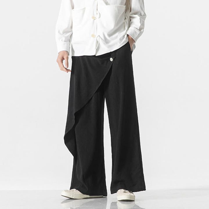 Pantaloni da uomo in cotone tinta unita con tasche e design asimmetrico con Buddha Stones - image 13