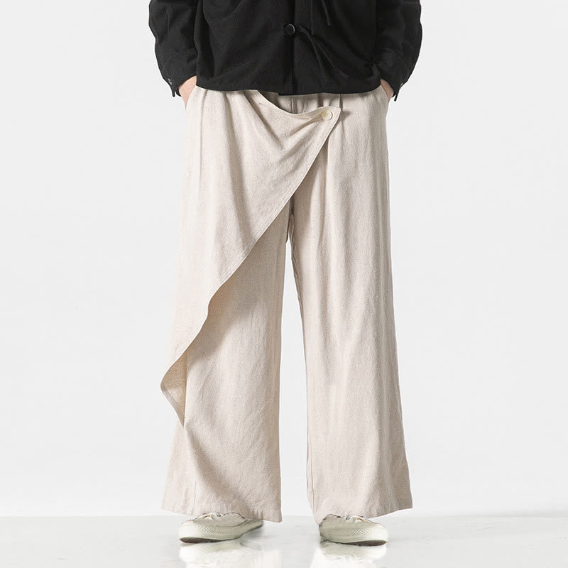 Pantaloni da uomo in cotone tinta unita con tasche e design asimmetrico con Buddha Stones - image 23