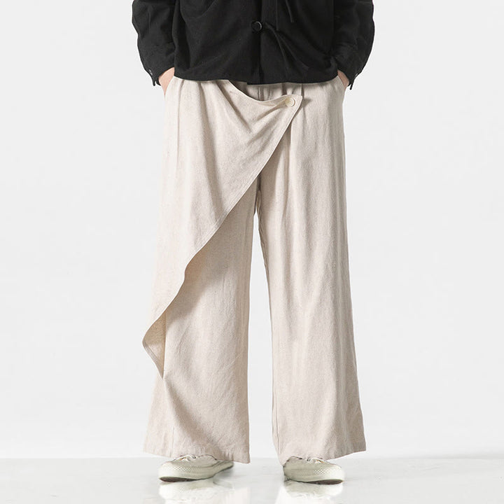 Pantaloni da uomo in cotone tinta unita con tasche e design asimmetrico con Buddha Stones - image 23