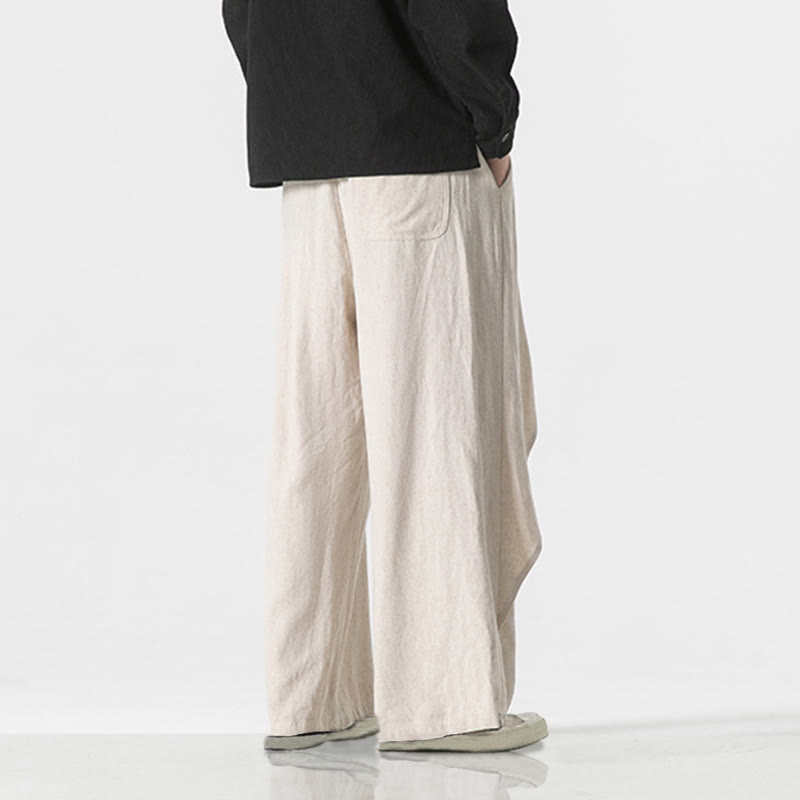 Pantaloni da uomo in cotone tinta unita con tasche e design asimmetrico con Buddha Stones - image 26