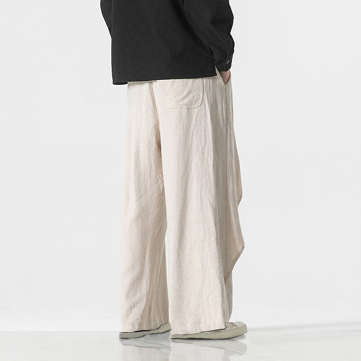 Pantaloni da uomo in cotone tinta unita con tasche e design asimmetrico con Buddha Stones - image 26