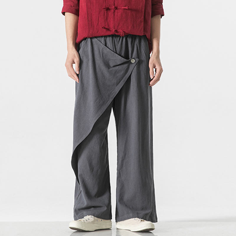Pantaloni da uomo in cotone tinta unita con tasche e design asimmetrico con Buddha Stones - image 6