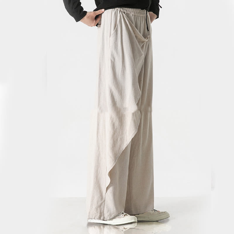 Pantaloni da uomo in cotone tinta unita con tasche e design asimmetrico con Buddha Stones - image 29