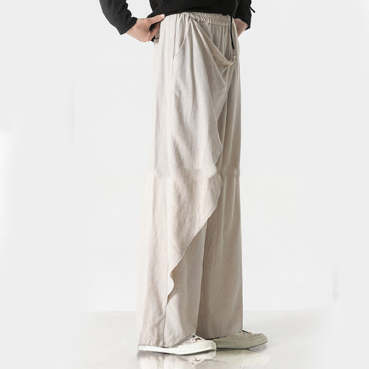 Pantaloni da uomo in cotone tinta unita con tasche e design asimmetrico con Buddha Stones - image 29