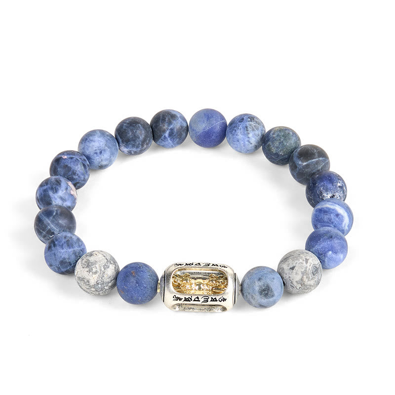 Bracciale dell'armonia Om Mani Padme Hum in pietra naturale di sodalite grigia di Buddha Stones - image 4
