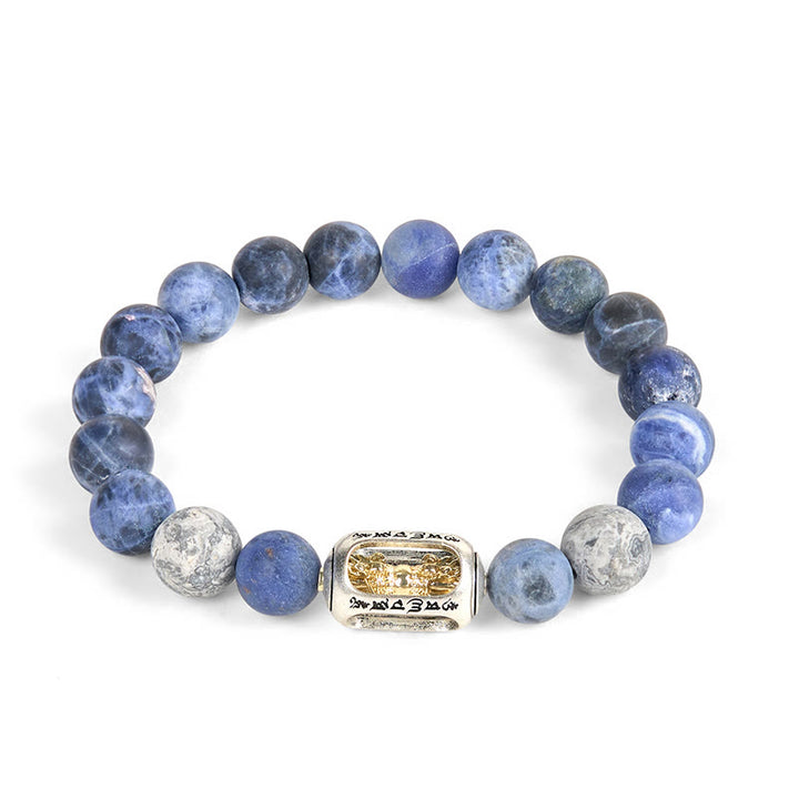 Bracciale dell'armonia Om Mani Padme Hum in pietra naturale di sodalite grigia di Buddha Stones - image 4