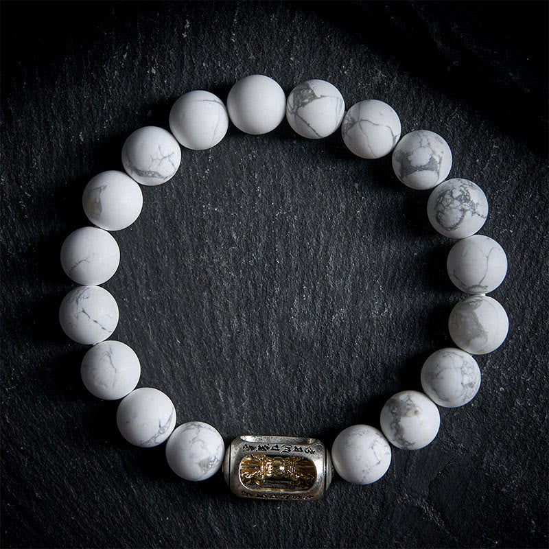 Braccialetto di benedizione Om Mani Padme Hum con perline di turchese bianco naturale Buddha Stones - 20 centimetri - image 0