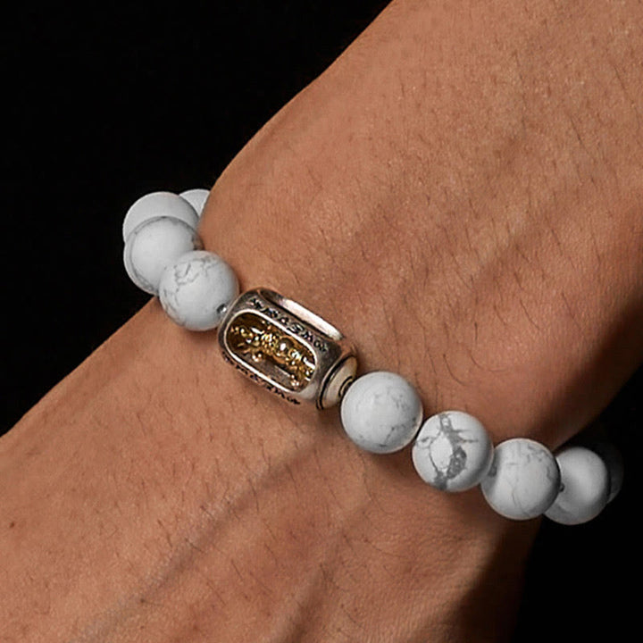 Braccialetto di benedizione Om Mani Padme Hum con perline di turchese bianco naturale Buddha Stones - image 2