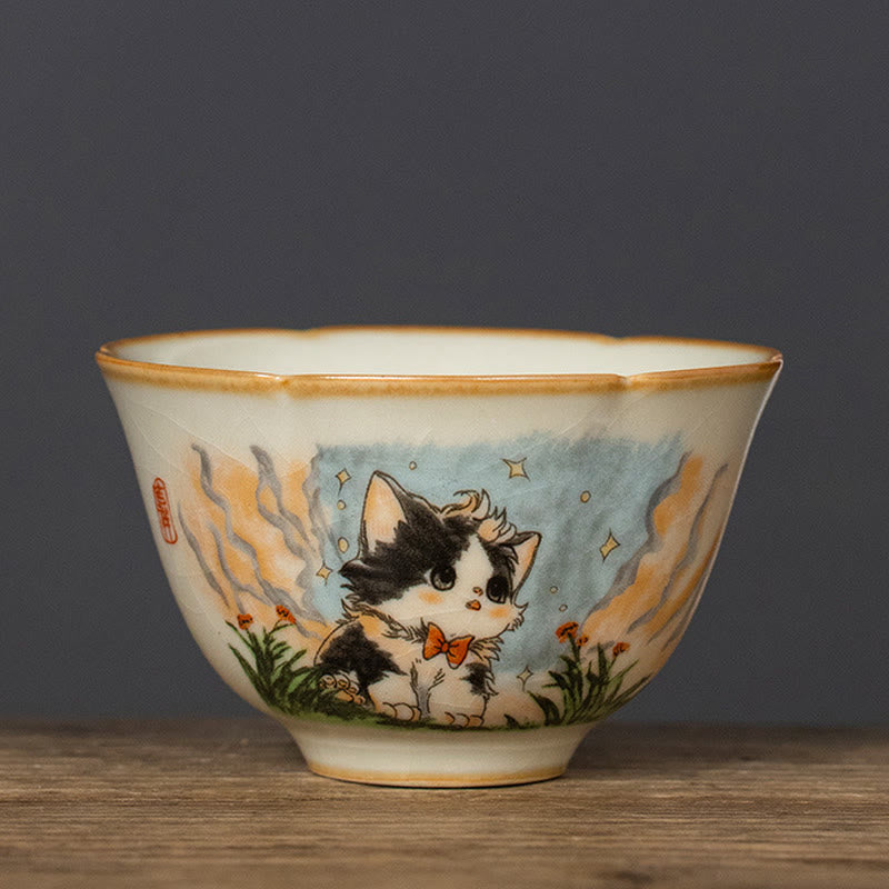 Tazza da tè Kung Fu con fiocco e gatto, motivo: Buddha Stones - Gatto 6,7 cm*4 cm*65 ml - image 2