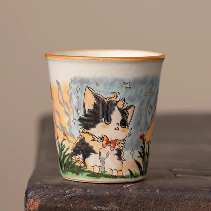 Tazza da tè Kung Fu con fiocco e gatto, motivo: Buddha Stones - Gatto 6,4 cm*6,8 cm*120 ml - image 4