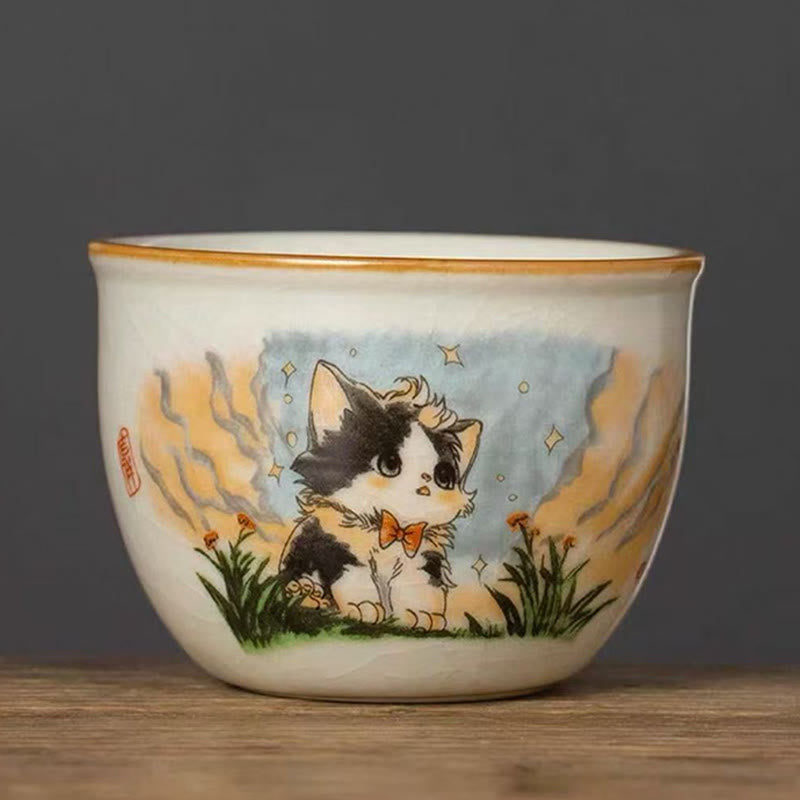 Tazza da tè Kung Fu con fiocco e gatto, motivo: Buddha Stones - Gatto 7,5 cm*5 cm*140 ml - image 5