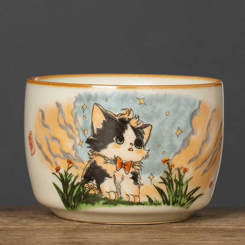 Tazza da tè Kung Fu con fiocco e gatto, motivo: Buddha Stones - Gatto 7,5 cm*5 cm*115 ml - image 9
