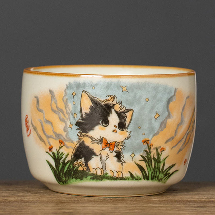 Tazza da tè Kung Fu con fiocco e gatto, motivo: Buddha Stones - Gatto 7,5 cm*5 cm*115 ml - image 9