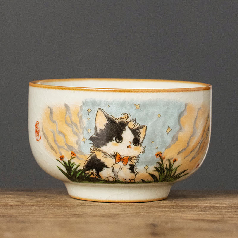 Tazza da tè Kung Fu con fiocco e gatto, motivo: Buddha Stones - Gatto 7,8 cm*5 cm*120 ml - image 12