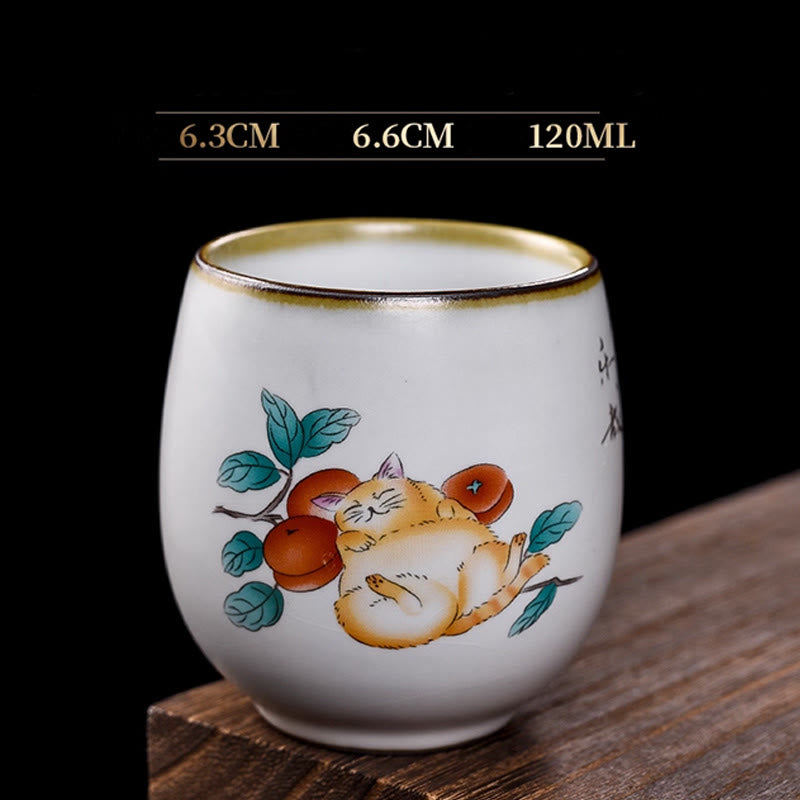 Tazza da tè Kung Fu con rami di gatto sdraiato e Buddha Stones, con scatola regalo - Gatto sdraiato e rami 6,3 cm * 6,6 cm * 120 ml - image 0