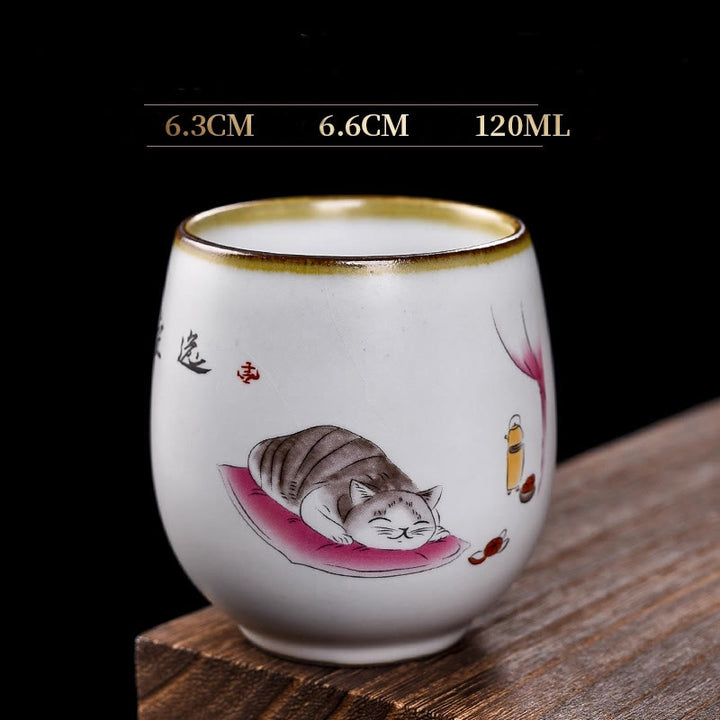 Tazza da tè Kung Fu con rami di gatto sdraiato e Buddha Stones, con scatola regalo - Gatto sdraiato e coperta 6,3 cm * 6,6 cm * 120 ml - image 12