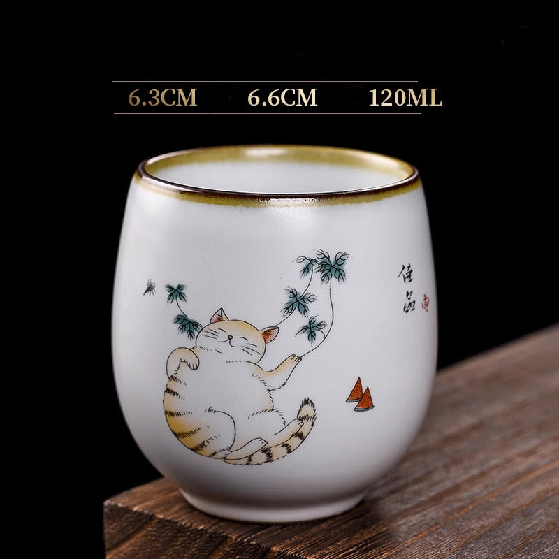 Tazza da tè Kung Fu con rami di gatto sdraiato e Buddha Stones, con scatola regalo - Gatto sdraiato e foglie 6,3 cm * 6,6 cm * 120 ml - image 13